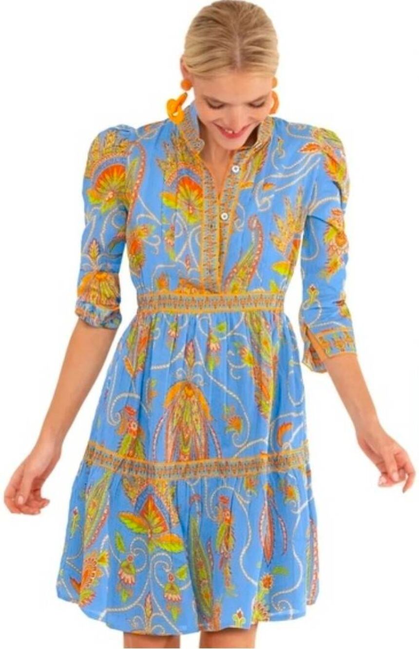Gretchen Scott Cotton Damsel Dress Plume print Periwinkle color size S
